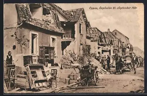 AK Oppau, Explosion 21. September 1921, zerstörte Wohnhäuser