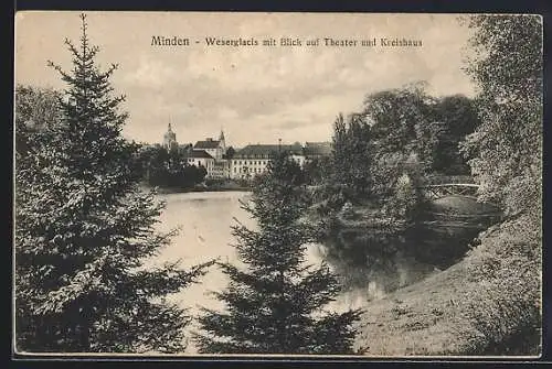 AK Minden i. W., Weserglacis mit Blick auf Theater und Kreishaus