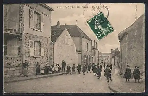 AK Villemanoche, Kinder in der Rue principale