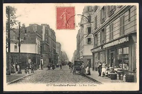 AK Levallois-Perret, La Rue Fazillau, Strassenpartie mit Geschäften