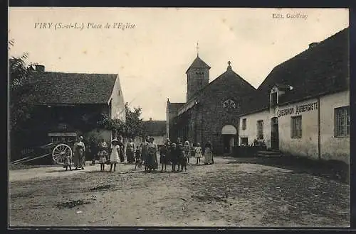 AK Viry, Place de l`Eglise, Zentraler Platz mit Kirche