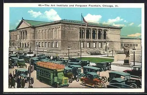 AK Chicago, IL, The Art Institute and Ferguson Fountain