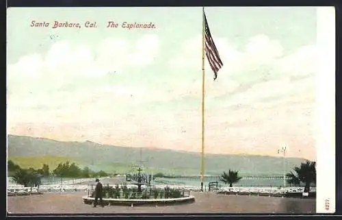AK Santa Barbara, CA, The Esplanade with U.S. Flag