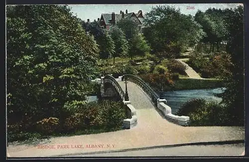 AK Albany, NY, Park Lake with bridge