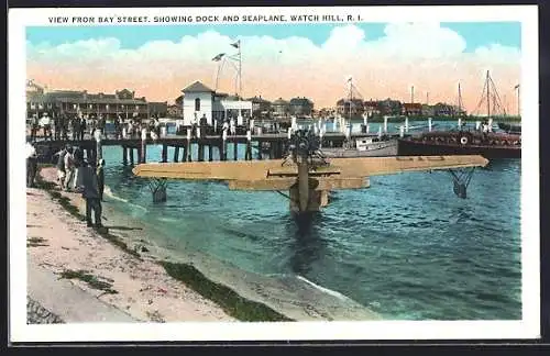 AK Watch Hill, RI, View from Bay Street, showing dock and seaplane