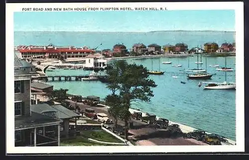 AK Watch Hill, RI, Fort Road and new Bath House from Plimpton Hotel