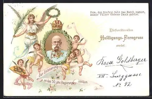 Künstler-AK 50jähriges Regierungsjubiläum von Kaiser Franz Josef I. von Österreich