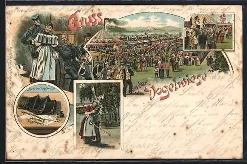 Lithographie Dresden, Vogelwiese, Stimmung auf dem Festplatz, Liebelei, leeres Portemonnaie