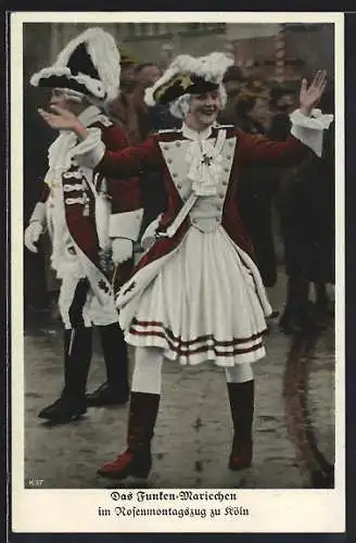 AK Köln, Funken-Mariechen im Rosenmontagszug