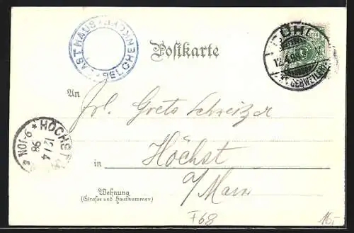 Winter-Lithographie Grosser Belchen /Elsass, Gasthaus Belchenkopf, Panorama der Alpen vom Belchenhaus gesehen