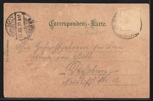 Lithographie St. Valentin, Bahnhof St. Valentin mit Dampflok, Kirche