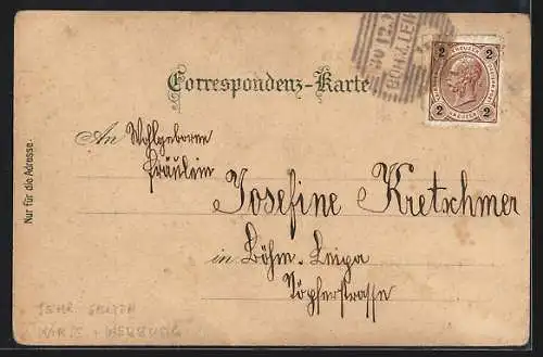 Lithographie Schwechat, Feigencafe-Fabrik, Kirche mit Hauptplatz, Feigen-Dörr-Halle