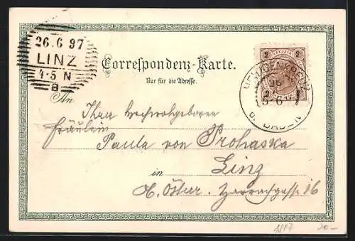 Lithographie Heiligenkreuz /Nied.-Oest., Blick auf den Ort, Maierling Kloster, Kreuzgang