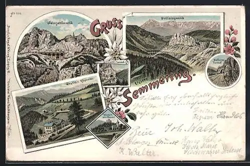 Lithographie Semmering, Station Klamm, Weinzettlwand, Weinzettl-Tunnel