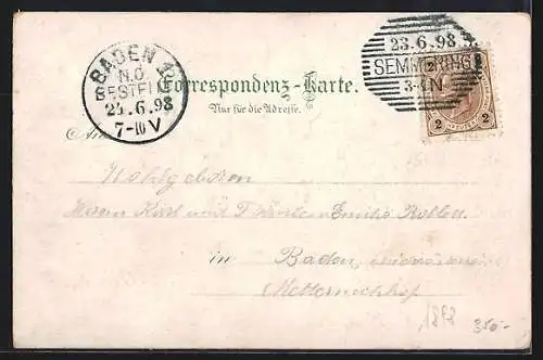 Lithographie Semmering, Station Klamm, Weinzettlwand, Weinzettl-Tunnel