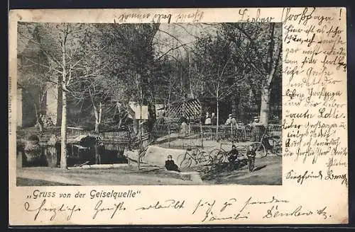 AK Mücheln /Geiseltal, Gasthof Geiselquelle mit Besuchern
