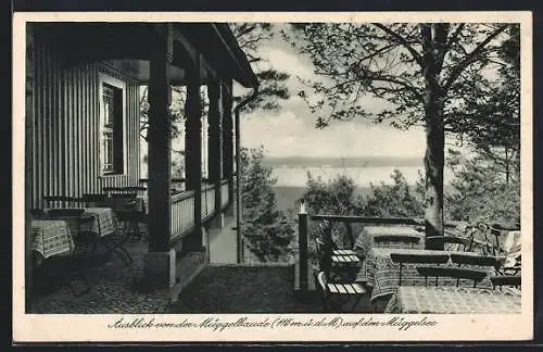 AK Berlin-Köpenick, Gasthaus Müggel-Bauden, Bes. Robert Carl, Blick auf den Müggelsee