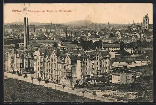 AK Zittau, Blick gegen die König- und Uferstrasse