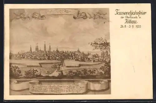 Künstler-AK Zittau /Oberlausitz, Tausendjahrfeier der Oberlausitz 1933
