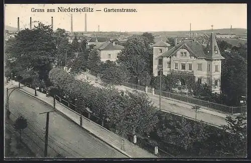 AK Dresden-Niedersedlitz, Gartenstrasse aus der Vogelschau