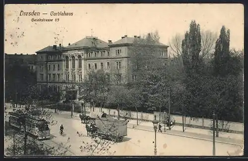 AK Dresden, Carolahaus, Gerokstrasse 65, Strassenbahn