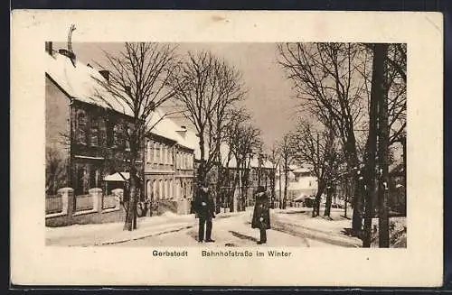 AK Gerbstedt, Bahnhofstrasse im Winter