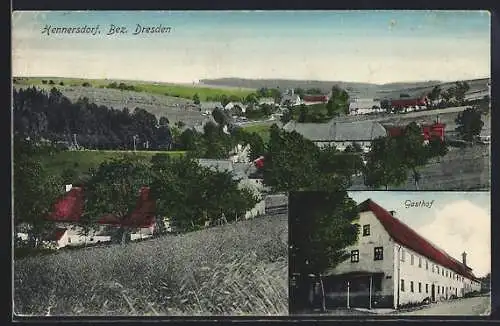 AK Hennersdorf / Dresden, Panorama und Gasthof