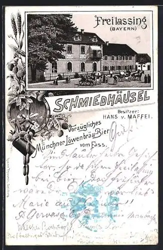 Lithographie Freilassing /Bayern, Gasthof Schmiedhäusel, Bes. Hans v. Maffei