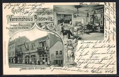 AK Dresden-Blasewitz, Restaurant Vereinshaus Blasewitz, Innen- und Aussenansicht