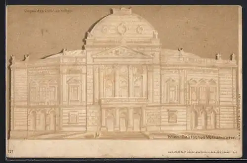 Lithographie Wien, Deutsches Volkstheater, Blick ins Theater im Gegenlicht, Halt gegen das Licht