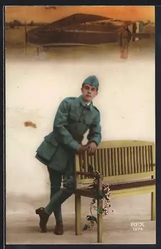 AK Flugzeug, französischer Soldat