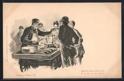 Künstler-AK Hamburg, Kinde am Wurststand, Hamburger Typen