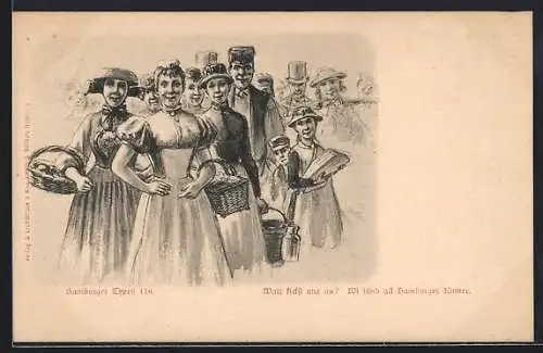 Künstler-AK Hamburg, Frauen mit Körben, Hamburger Typen