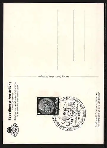 AK Konstanz, Zeppelinpost-Ausstellung, Portrait des Grafen Zeppelin in Uniform, zum 100. Geburtstag, im Juli 1938