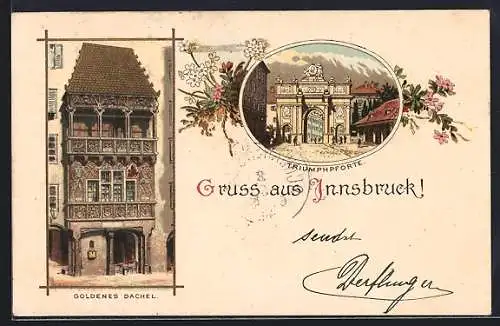 Künstler-AK Innsbruck, die Triumphpforte, Goldenes Dachel