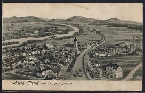 Künstler-AK Maria-Ellend, Teilansicht mit Strassenpartie vom Aeroplan gesehen