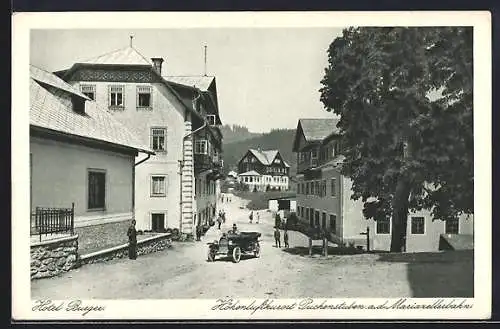 AK Puchenstuben a.d. Mariazellerbahn, Strassenansicht mit Hotel Burger