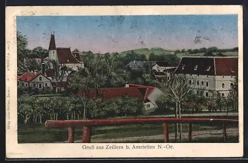 AK Zeillern b. Amstetten, Ortspartie mit Blick zur Kirche