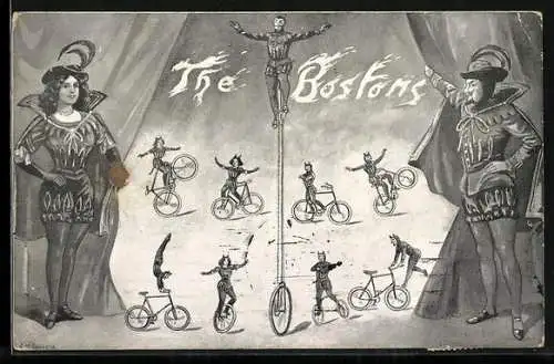Künstler-AK The Bostons, Bicycle artists at a performance
