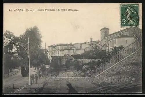 AK Le Cannet, Sainte Philoméne et Hotel Désanges, Strassenbahn