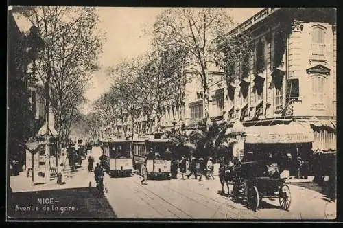 AK Nice, Strassenbahn in der Avenue de la gare