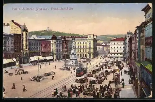 AK Linz an der Donau, Strassenbahn am Franz-Josef-Platz