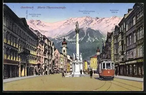 AK Innsbruck, Strassenbahn in der Maria-Theresien-Strasse