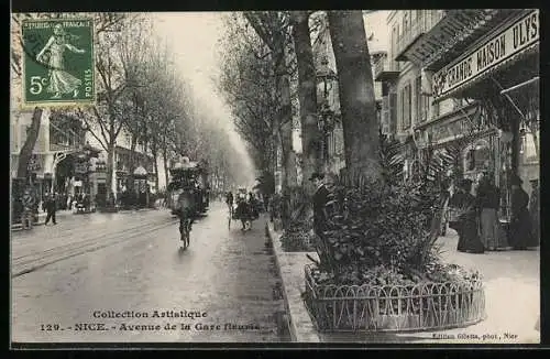 AK Nice, Avenue de la Gare fleurie, Strassenbahn