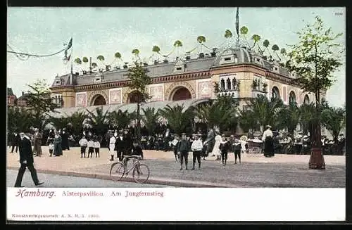 AK Hamburg-Neustadt, Alsterpavillon am Jungfernstieg, Fahrrad