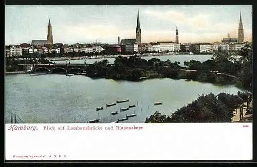 AK Hamburg, Blick auf Lombartsbrücke und Binnenalster