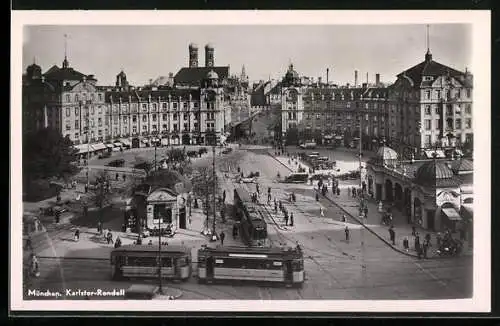 AK München, Strassenbahnverkehr auf dem Karlsplatzrondell