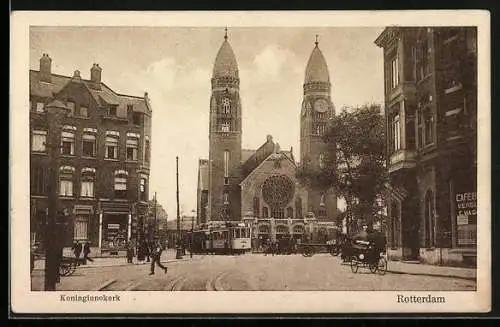 AK Rotterdam, Koninginnekerk, Strassenbahn