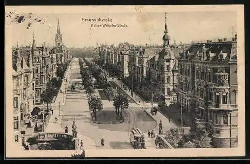 AK Braunschweig, Strassenbahn in der Kaiser-Wilhelm-Strasse