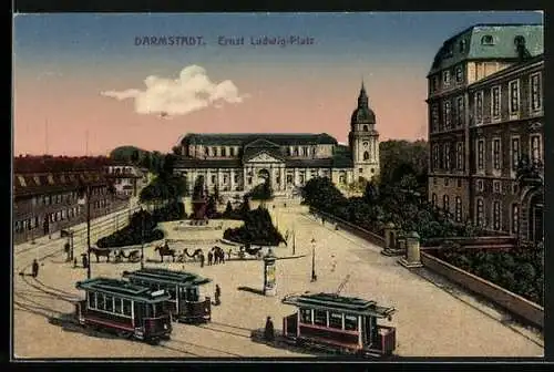 AK Darmstadt, Strassenbahnverkehr auf dem Ernst-Ludwig-Platz